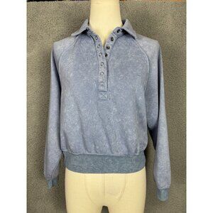 Hippie Rose Juniors' Stonewashed Half-Placket Sweatshirt Rustic Blue XS NWT's